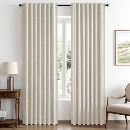 MIULEE 100% Blackout Linen Curtains for Bedroom 42 x 90 Inch Birch 2 Panels - color: Birch, size: 42"W x 90"L (Pack of 2)