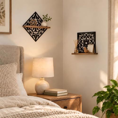 2PCS Decorative Wall Shelves, Metal & Wood Floating Shelves for Room Decor