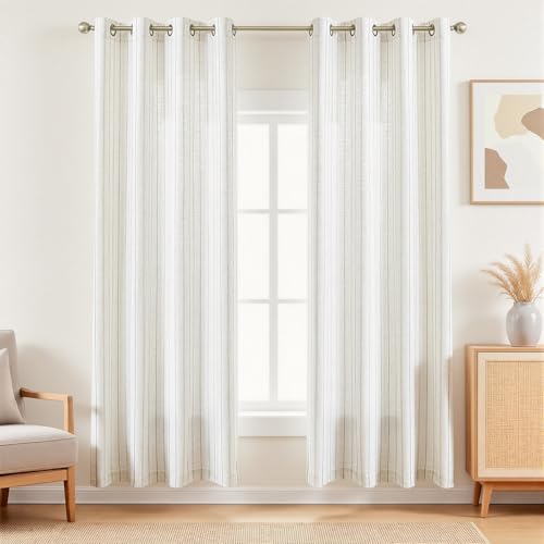 Grey Striped Linen Curtains,Light Filtering Drapes,2 Panels,52x72 - color: Grey, size: 52"W x 72"L (Pack of 2)