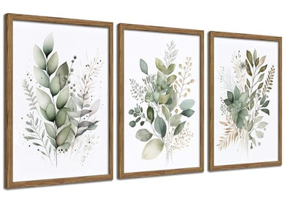 Sage Green Botanical Wall Art Set of 3, Wood Framed 16x24 Inch - color: Sage green, size: 24x16