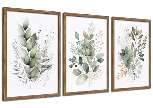 Sage Green Botanical Wall Art Set of 3, Wood Framed 16x24 Inch - color: Sage green, size: 24x16