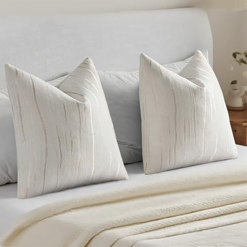 HAUSSY Pack of 2 Chenille Embossed Throw Pillow Covers 26x26 Inch, Cream - color: Cream, size: 26" x 26" (Pack of 2)