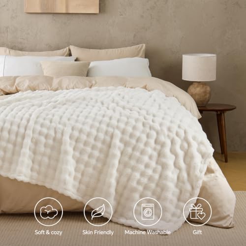 BEDELITE Cream White 3D Fleece Bubble Throw Blanket for Couch, 50x60 Inches - color: Cream White, size: Throw(50"x60")