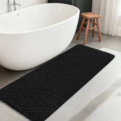 Bathroom Runner Rug 60"x24", Non Slip Fluffy Long Bath Mat, Black - color: Black, size: 60" x 24" (Rectangular)