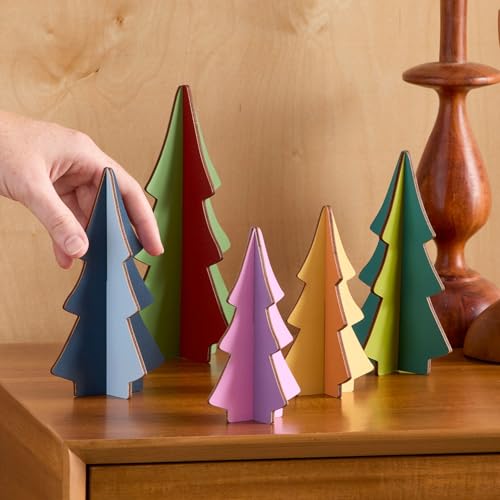 Your Heart's Content Set of 5 Rainbow Trees, Interlocking Wood Custom curated Color Combinations, Handmade USA, Sustainable Holiday Decor, Vintage Mantel Decor (Set 5 Rainbow) - color: Set 5 Rainbow