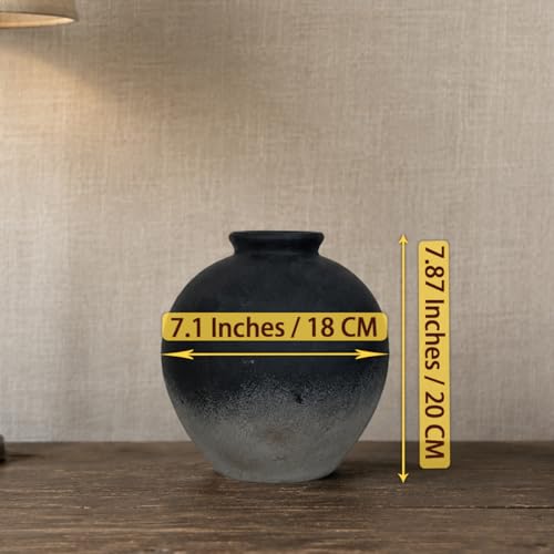 Rustic Farmhouse Ceramic Vase, 7.9 Inch, Terracotta Decor - color: Black