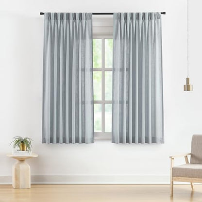 Vision Home Blue Fog Linen Pinch Pleated Semi Sheer Curtains 40Wx72Lx2 - color: Blue Fog/Pinch, size: 40"W x 72"L (Pack of 2)