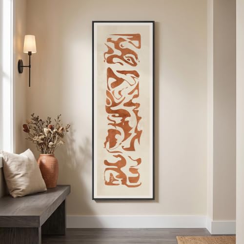Large Framed Wabi Sabi Terracotta Abstract Wall Art, Long Vertical 20x60 In - color: Terracotta Shapes, size: 60"L x 20"W