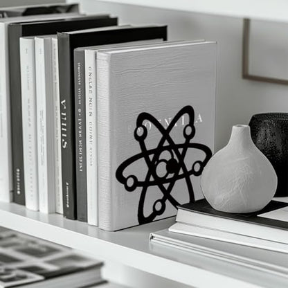 Peacoblue 5.3"x4.3"x6.1" Metal Bookends, Heavy Duty Book Ends for Shelves - style: Atom