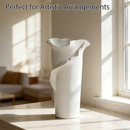 Abstract Irregular Ceramic Vase, White - size: 21" x 20" x 32"