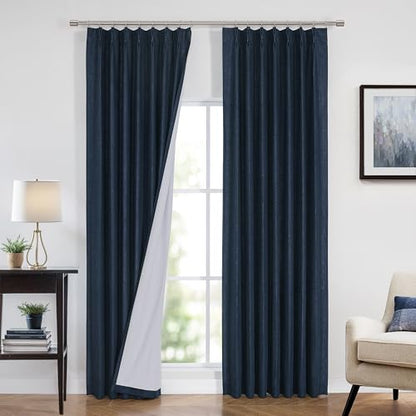 Vision Home Navy Blue Pinch Pleated Full Blackout Curtains Linen Blended Room Darkening Curtain Panels 72 inch for Living Room Bedroom Thermal Insulated Pinch Pleat Drapes with Hooks 40" Wx72 Lx2 - color: Navy Blue, size: 40"W x 72"L (Pack of 2)