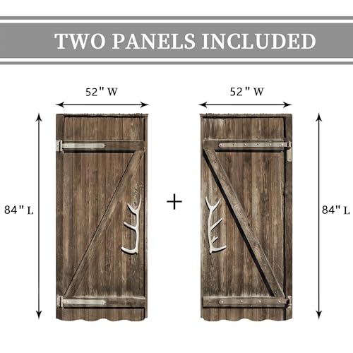 Wooden Barn Door Rustic Brown Barnwood Living Room Bedroom Window Curtains - color: D-brown, size: 52"W x 84"L (Pack of 2)
