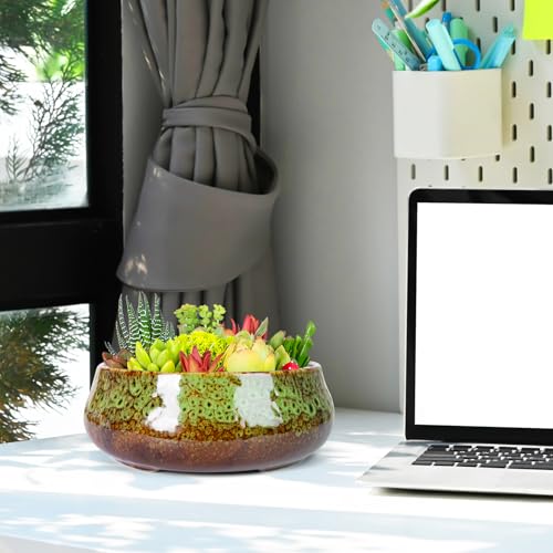 ARTKETTY Succulent Pots, 8 Inch Large Plant Pots with Drainage - color: Green