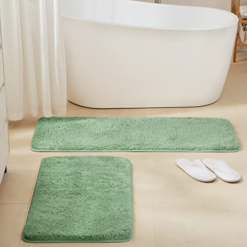 TECHMILLY Super Soft Shaggy Bathroom Rugs Sets 2 Piece, Absorbent Thick Non Slip Microfiber Bath Rugs, Quick Dry Machine Washable Bath Mat for Bathroom Floor, Bathtub and Shower - color: Sage, size: 17" x 24" & 17" x 47"