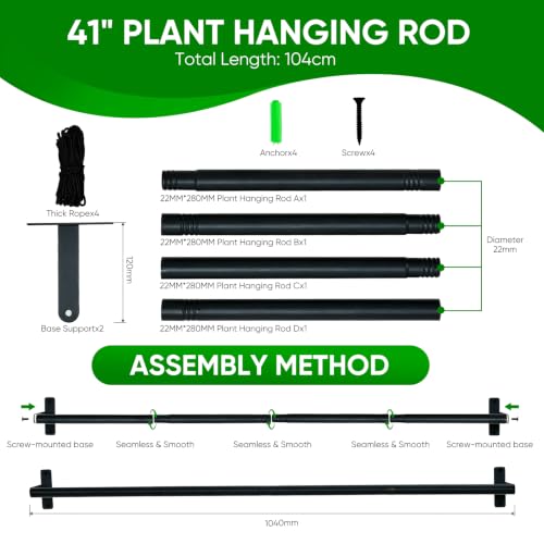 Window Plant Hanger with 4 Pots, 40 Inch Adjustable Hanging Planters for Indoor Plants, Metal Wall/Ceiling Plant Rod for Herbs, Flowers, Kitchen, Apartment & Balcony, Black - size: 40inch-4 flower pots