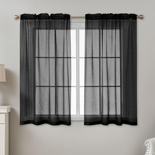 Black Sheer Curtains 54 Inch Length Rod Pocket - color: Black, size: 42"W x 54"L (Pack of 2)