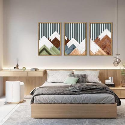 DRACIT Large Woodcut Abstract Mountain Wall Art Set-16"x24"x3 - color: 3D Mountain Wooden Decor