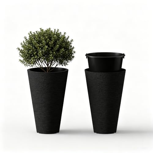 Kante 2-Pack All-Weather 15" H Round Tapered Black Plastic Planters - color: Brunish Black, size: 15" H