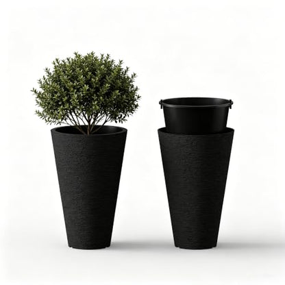Kante 2-Pack All-Weather 15" H Round Tapered Black Plastic Planters - color: Brunish Black, size: 15" H