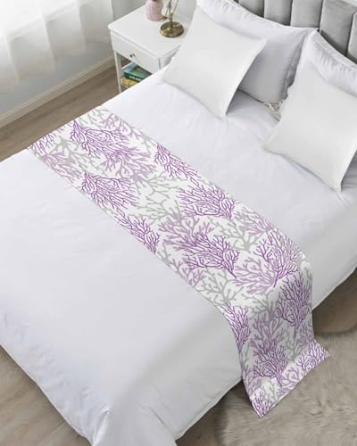 DecorLovee Purple Gray Coral Coastal Bed Runners for Queen Size Bed, Beach Bed Throws for Foot of Bed, Nautical Bed Runner - color: Purple Gray Coral, size: 83"x20" for Queen Bed