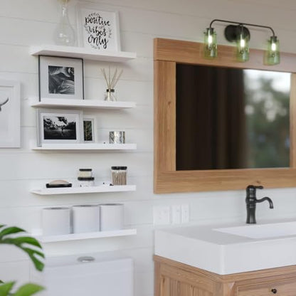 RICHER HOUSE 5-Set Floating Shelves with Lip, White Wall Mounted Wood Shelf - color: White, size: 16in