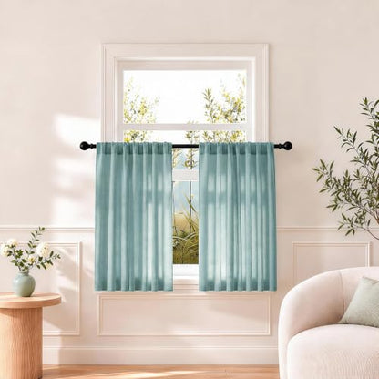 Sage Green Sheer Linen Curtains for Kitchen Bedroom 45 Inches Long - color: Sage Green, size: 35"W x 45"L (Pack of 2)