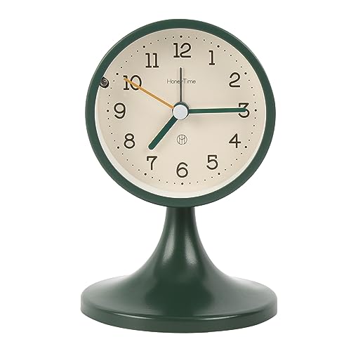 3" Round Quartz Analog Metal Alarm Clock Silent Non Ticking Desk Clock | Small Bedside Table Clock with Stand Bedroom Home Office Battery Operated (batteries not included) - color: Green