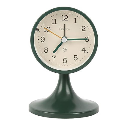 3" Round Quartz Analog Metal Alarm Clock Silent Non Ticking Desk Clock | Small Bedside Table Clock with Stand Bedroom Home Office Battery Operated (batteries not included) - color: Green