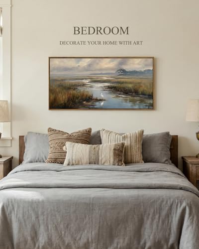 ARPEOTCY Extra Large Framed Wall Art, Marshland Egret Farmhouse Art,20x40In - color: Quiet Wetlands, size: 40"L x 20"W