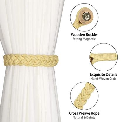 BEL AVENIR Curtain Tiebacks Magnetic 2 Pack Woven Drapery Holdback - color: Yellow -2pack