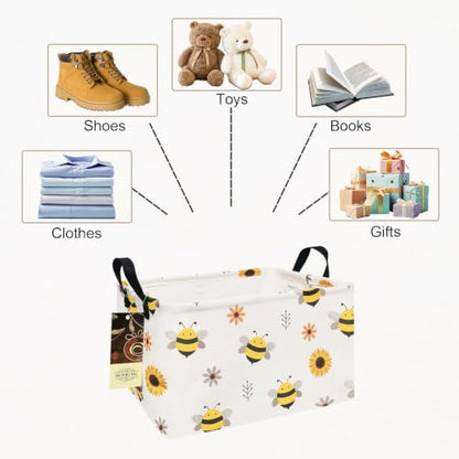 Rectangle Foldable Storage Basket Handles For Home, Bee - color: REC-Bee
