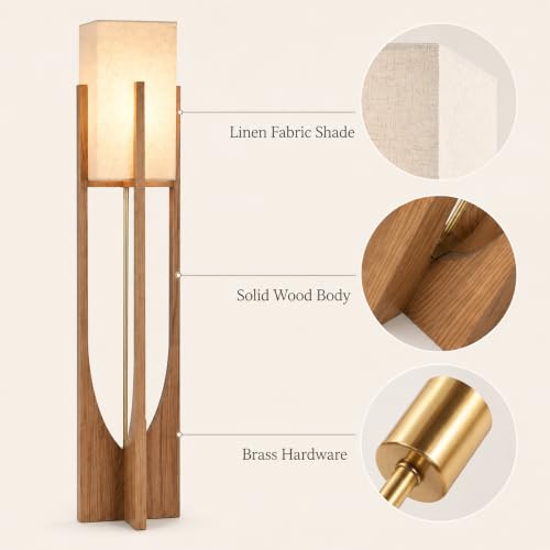 Farmhouse Style Floor Lamp,57 Inch,for Living Room - color: Large Natural Wood