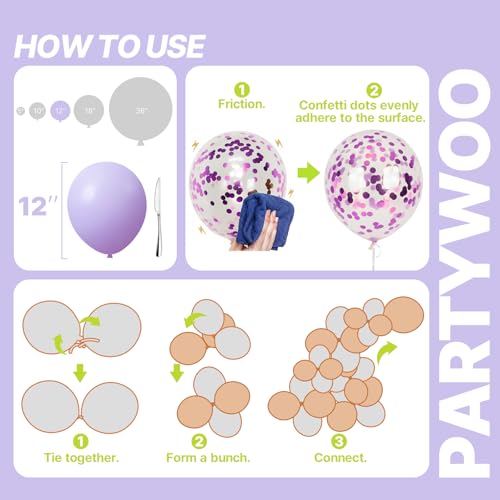 PartyWoo Pink and Purple Balloons 66pcs 12 Inch Pink Purple Balloons - color: Pink-3325
