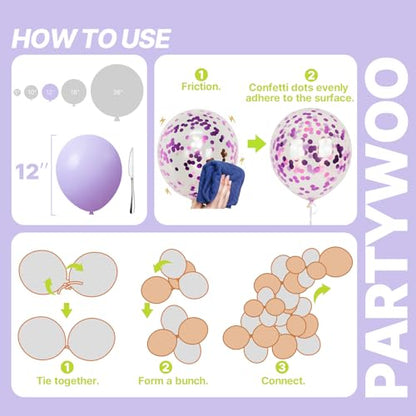 PartyWoo Pink and Purple Balloons 66pcs 12 Inch Pink Purple Balloons - color: Pink-3325
