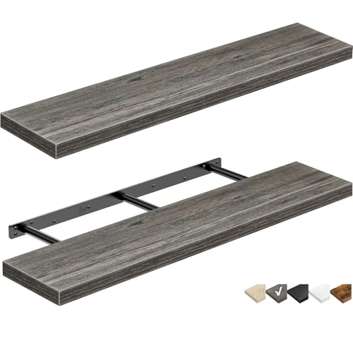 QEEIG Long Floating Shelves for Wall (Grey, Set of 2, 35.4") - color: D. Grey, size: 35.4"