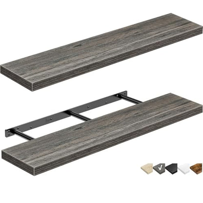 QEEIG Long Floating Shelves for Wall (Grey, Set of 2, 35.4") - color: D. Grey, size: 35.4"