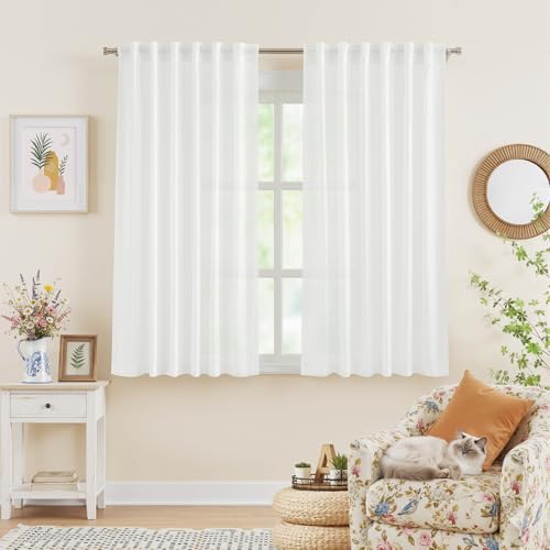 NICETOWN Non-See-Through Sheer Bathroom Curtains, Off White, W52xL45 - color: Off White, size: 52"W x 45"L (Pack of 2)