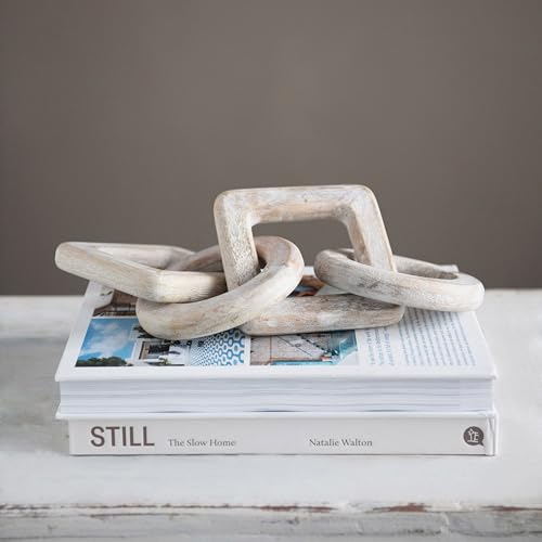 Creative Co-Op Mango Wood Chain Decor, Whitewashed