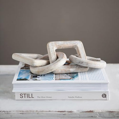 Creative Co-Op Mango Wood Chain Decor, Whitewashed