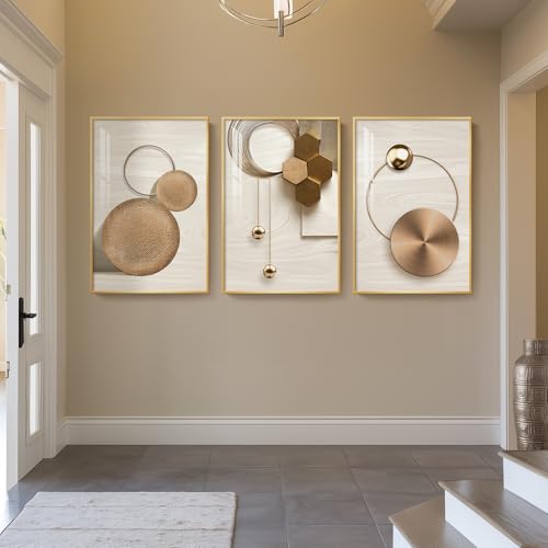 Large Framed Modern Luxury Gold Wall Art for Living Room, 3 Piece 24x36 In - color: Gold Circle Trio, size: 24" W x 36" H x 3 pieces