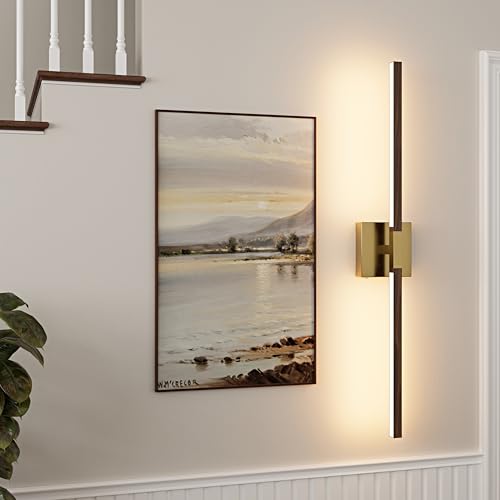 Rayogale Gold & Walnut Wireless Wall Sconce with Remote Control, 24 Inch - color: Gold & Walnut, size: 24 Inch(2 Pack)