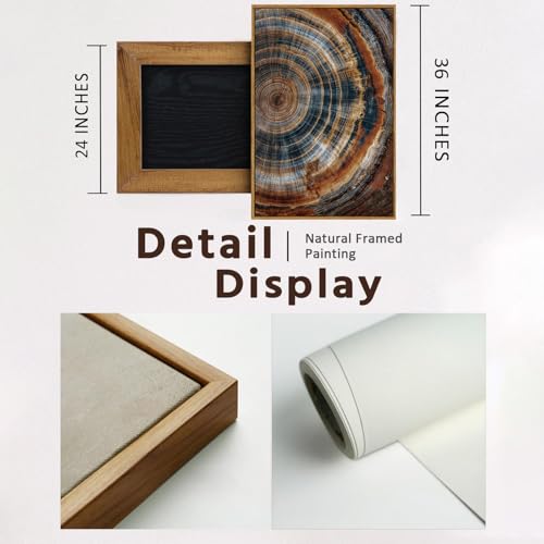 BingruiArt Faux Wood Tree Ring 04 Canvas Wall Art 24x36 Framed - color: Tree Ring - 04, size: 36"L x 24"W