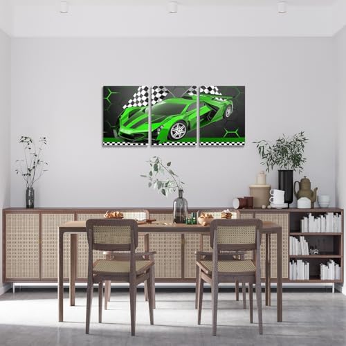 Feelyou Race Car Wall Art 12" x 16" x 3 - color: Green White Black