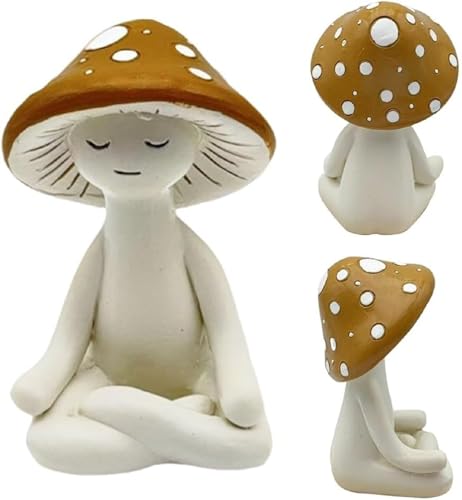 Meditation Mushroom Resin Statue, Cute Yoga Mushroom Figurine