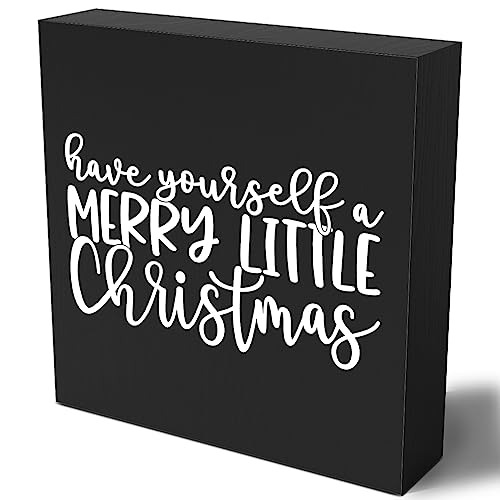 Funny Wooden Box Sign Plaque Have Yourself a Merry Little Christmas Black Wood Box Sign Rustic Art Home Shelf Desk Decor 5 x 5 x 1 Inches - color: Black