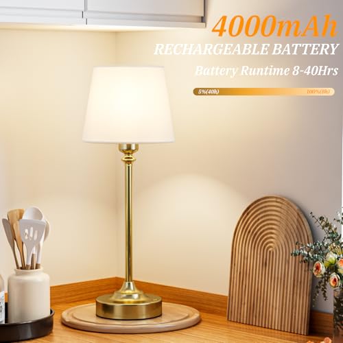 Kakanuo Gold Cordless Table Lamp with Rechargeable Battery, 1 Pack - color: White - Gold