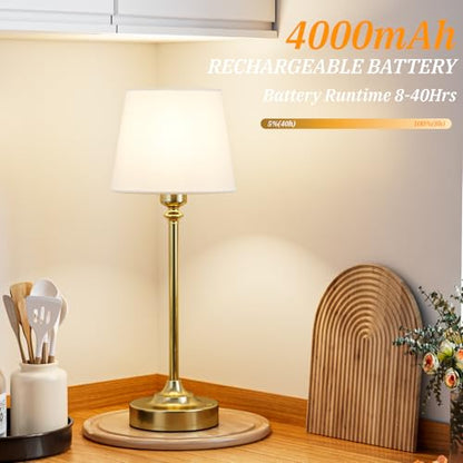 Kakanuo Gold Cordless Table Lamp with Rechargeable Battery, 1 Pack - color: White - Gold