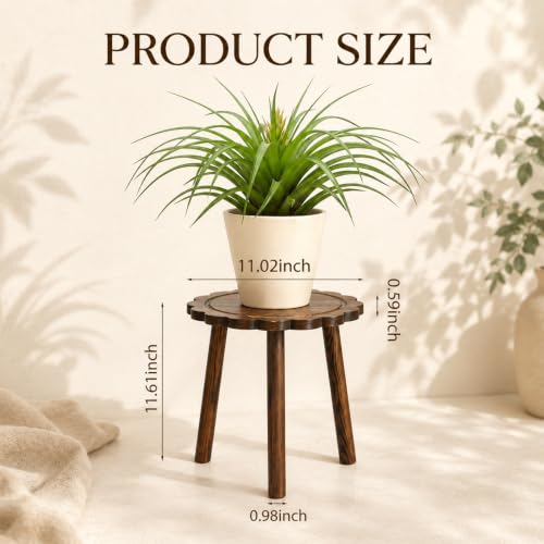 Nuanchu Scalloped Small Wood Plant Stand Indoor Fall Single Plant Stool 11"