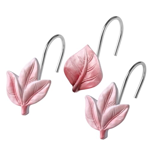 Pink Plant Leaf Shower Curtain Hooks,Eucalyptus Bathroom Decor,12PCS - color: Pink