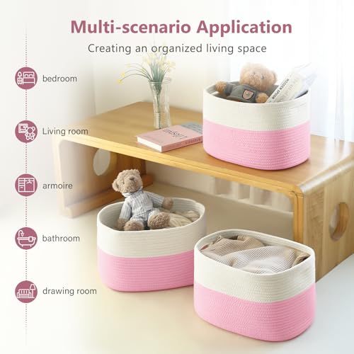 ECDYQXVU 15x10x9 Inch Woven Cotton Rope Storage Basket, 2 Pack - color: White/ Pink, size: 2 Pack